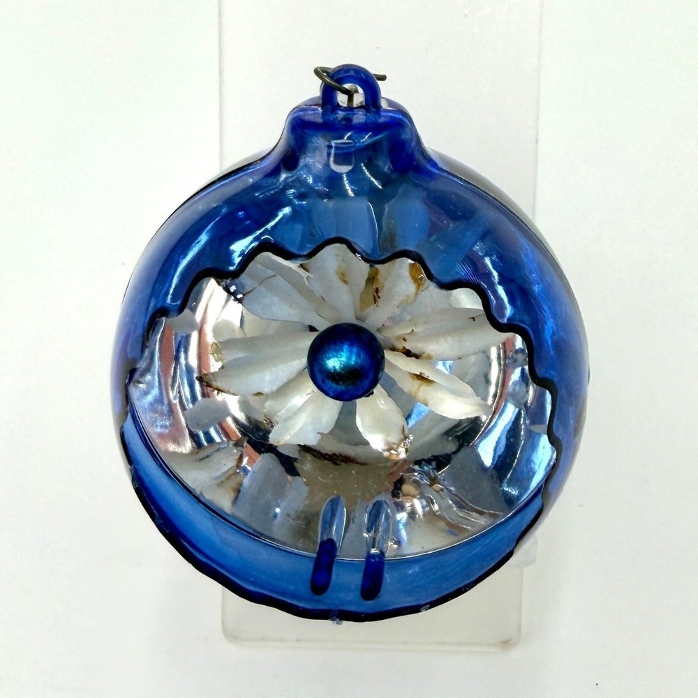 Jewelbrite Cobalt Blue Mercury Glass Single Indent‎ Flower Christmas Ornament